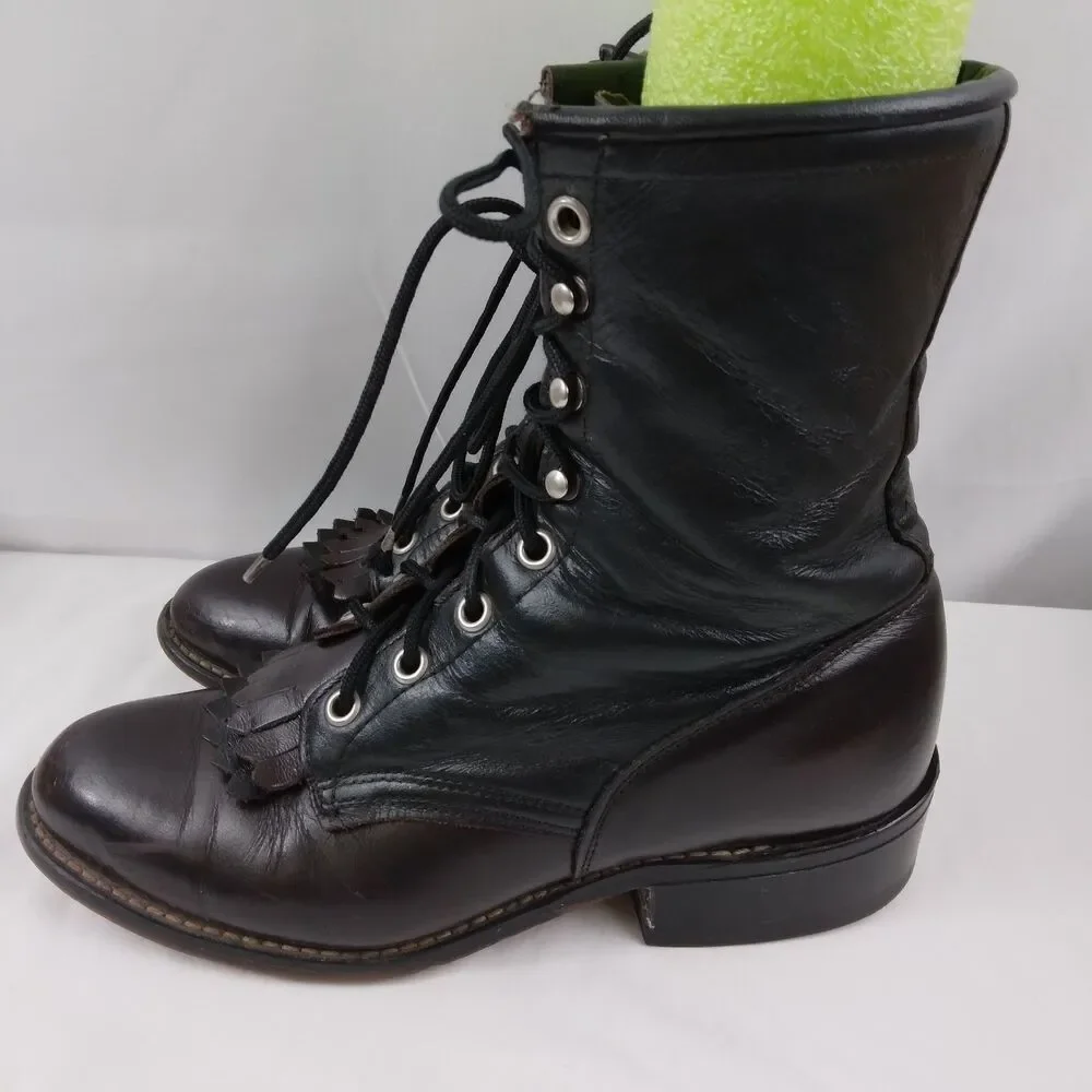 Laredo Kiltie Boots 2-Tone Black Brown Leather Lace Up Steampunk Women's 6.5 M - Picture 8 of 16